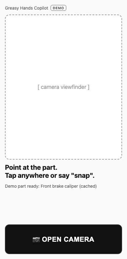 The capture screen: point at the part, tap or say snap